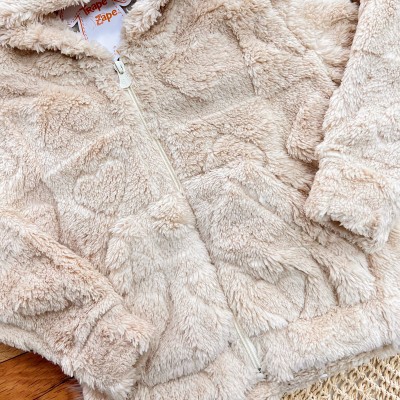 Conj. Jaqueta de Pelinho com Corações e Calça Legging - Areia e Marrom